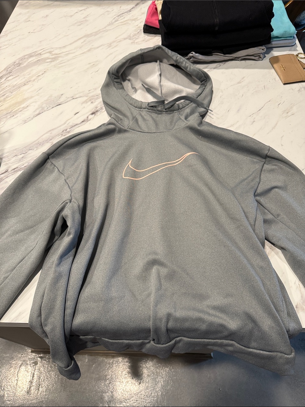 Nike Light Gray Hoodie with Pink Outline Swoosh